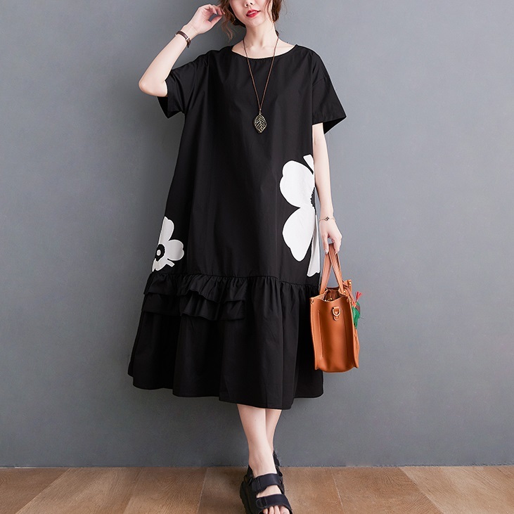 ワンピース ミモレ丈 ミドル丈 ミモレ 7分丈 袖あり ボリューム袖 五分袖 5分袖 カジュアル ボリューム袖 Uネック ラウンドネック Aライン フレア かわいい 大人可愛い シンプル 大人