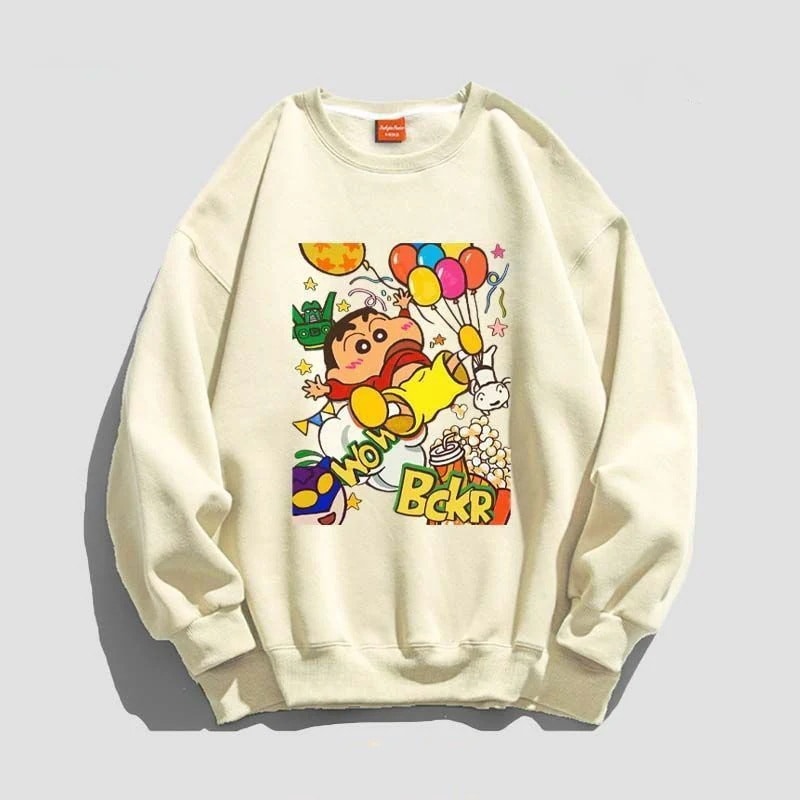 今年の流行 Oversizeクレヨンしんちゃんプリント無帽子カバー女性秋冬純綿厚手ゆったり長袖上着ブーム