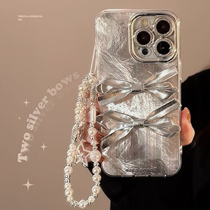 iPhone ケース シルバーリボン 韓国