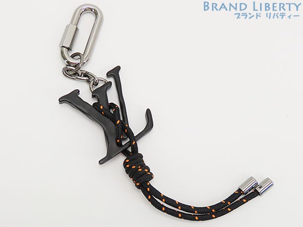 ほぼ新品ルイヴィトンポルトクレLVシェイプロープキーリングキーホルダーチャームブラックオレンジメタルMP2617