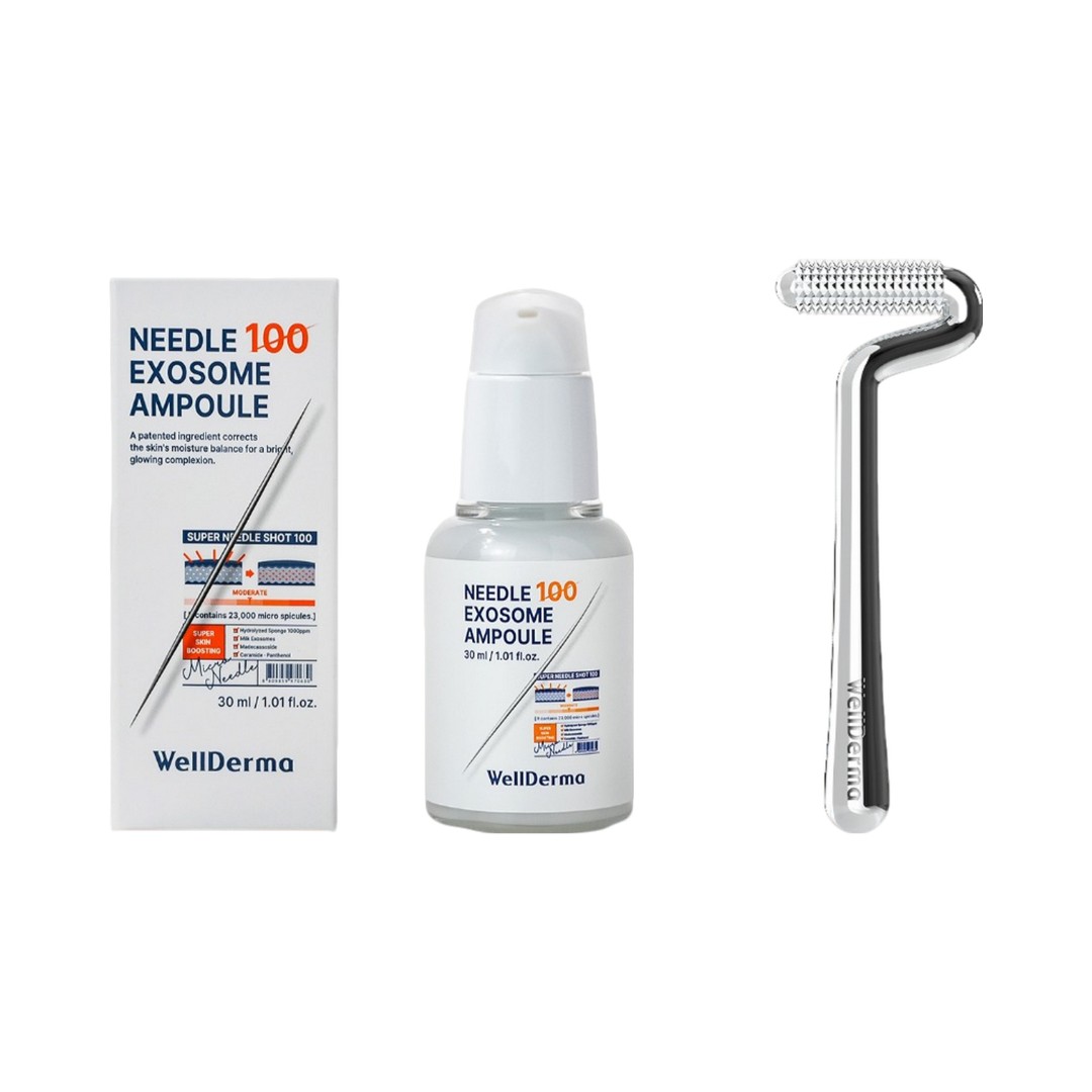 ウェルダーマ 2点セット ニードル100 エクソソームスピキュルアンプル30ml＋フェイスリフティングニードルショットローラー