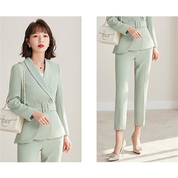 レディース スーツ 長袖 2点セット ジャケット 無地 vネック パンツスーツ 大人 通勤 ビジネス フォーマル オフィス カジュアル 秋春