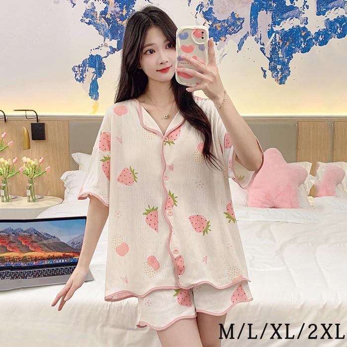 【超お得1つ買うと10個もらえる】[今日は安い-出荷が早い]パジャマ レディース 半袖 短パン 半ズボン 夏用 春夏 可愛い セットアップ ショートパンツ ショーパン ハーフパンツ いちご柄 上下セッ
