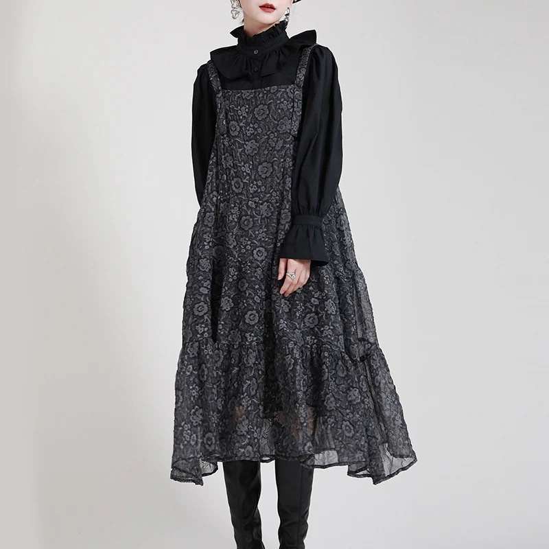 【FASHION良品】 ダーク風 柄ワンピ キャミ 調節可 サロペット レディース 新品30%までに制限