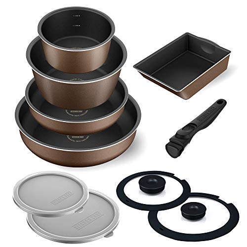 アイリスオーヤマ フライパン 鍋 10点 フライパンセット 深型 目盛り付き 計量カップいらず H対応 ガス火 ダイヤモンドコート チェスナットブラウン ダイヤモンドコートパンディープラス