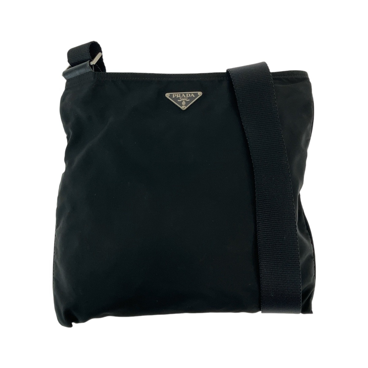 美品 テスート 三角ロゴプレート ブラック 黒 シルバー金具 ナイロン 斜め掛け ショルダーバッグ ポシェット レディース 408610