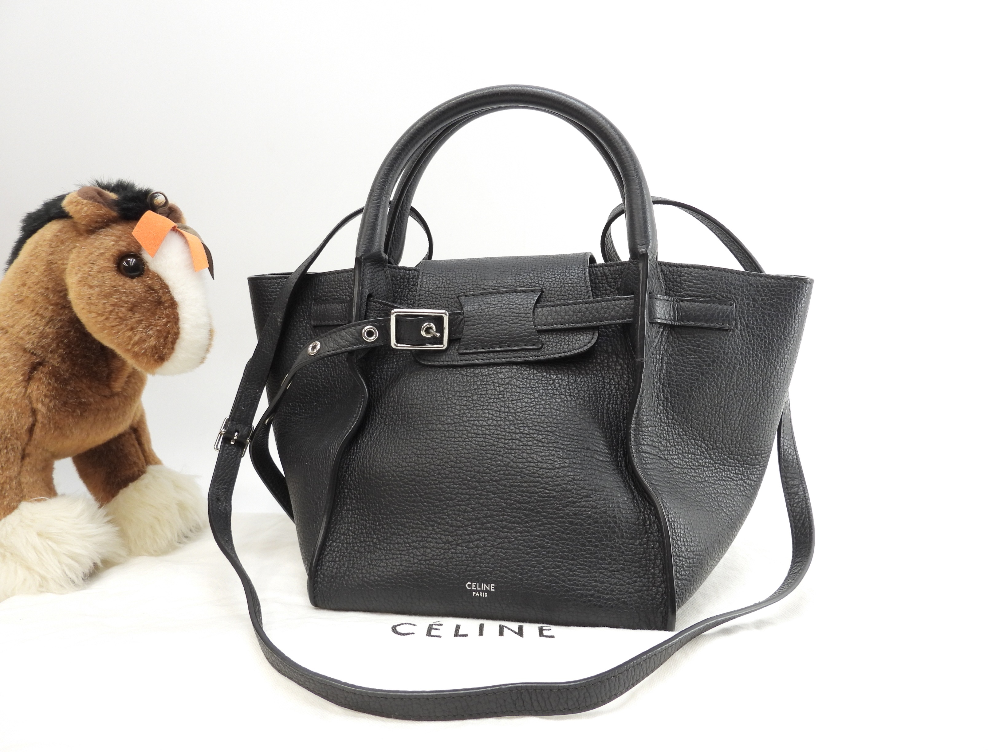 ビッグバッグ ミニサイズ レザー黒 ショルダー付ハンドバッグ トートバッグ@U-GM-0149