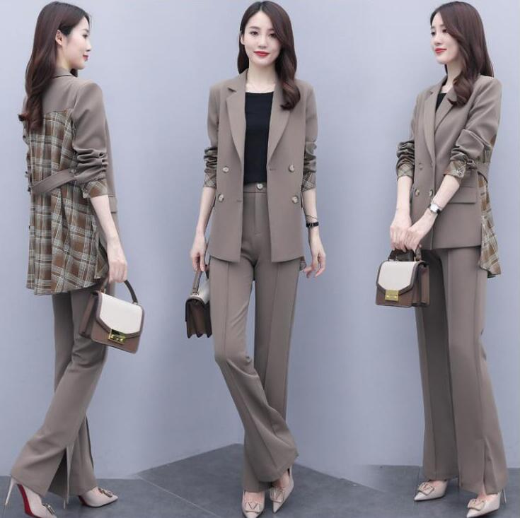 スーツ パンツスーツ フォーマルスーツ レディース セットアップ チェック柄 チェック ジャケット パンツ ワイドパンツ ガウチョパンツ ママ 母 2点セット ビジネス フォーマル オフィス 冠婚葬祭