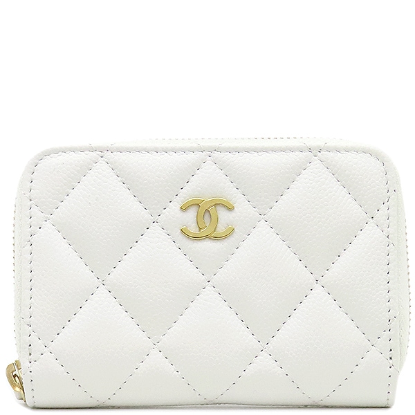 シャネル CHANEL コインケース クラシック ジップ コインパース キャビアスキン ホワイト ゴールド金具 白 マトラッセ 小銭入れ カードケース AP0216 ランダムシリアル 【箱】【中古】