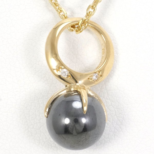 K18 18金 YG イエローゴールド ネックレス ヘマタイト ダイヤ ジュエリー 中古