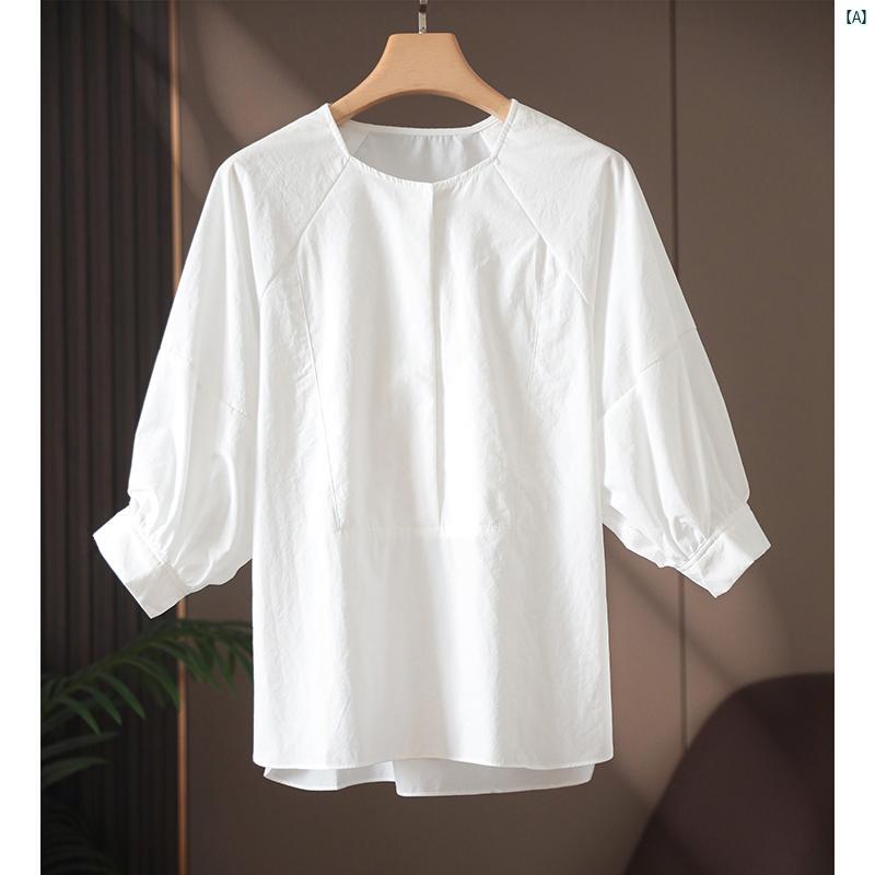 レディース ファッション　オシャレ　カジュアル　かわいい　綺麗 予期 せぬ カジュアル ランタン スリーブ 通勤 日常 ホワイト シャツ トップス