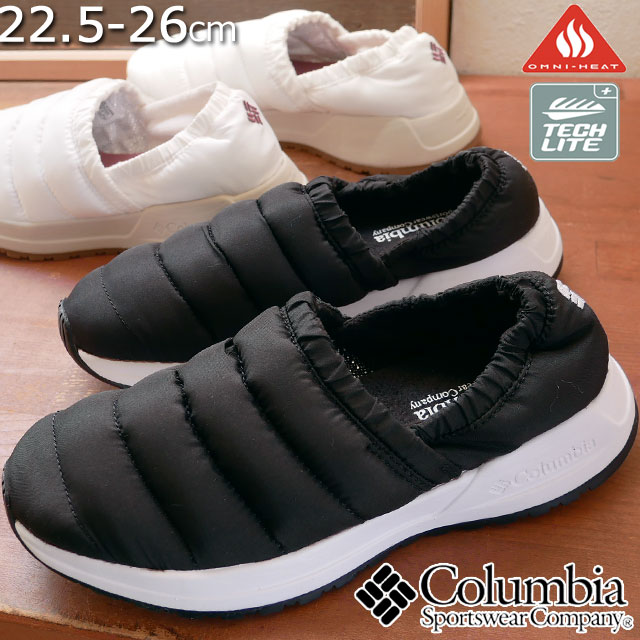 コロンビア レディース モックシューズ パレルモ ストリート スリッポン ローヒール ペタンコ底 防水 防寒 保温 アウトドア キャンプ 靴 BL2000 010 ブラック/ホワイト 黒/白 125
