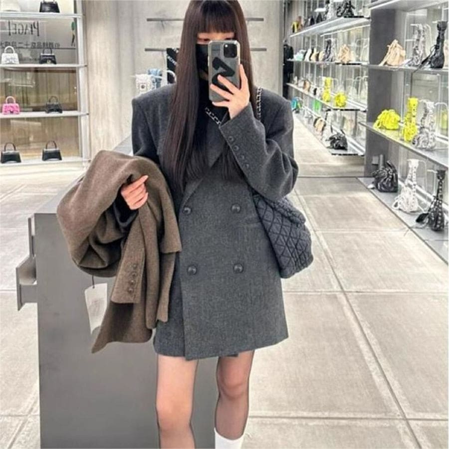 韓国デザイン秋冬新作ダブルボタンジャケットコート