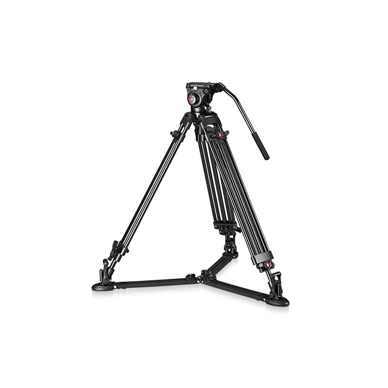 RAUBAY DV-2 プロフェッショナルフルードヘッドビデオ三脚システム 175cm 高耐久カメラスタンド グランドスプレッダー付き アルミニウムツインレッグ QRプレート 最大荷重8kg デジタル