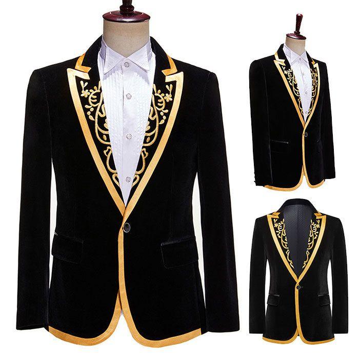 ステージ衣装 メンズ ジャケット ブラック 黒 ゴールド 金 刺繍 パーティ 司会 カラオケ イベント コスプレ 衣装 ダンス衣装 発表会 新年会 忘年会 余興 衣装 舞