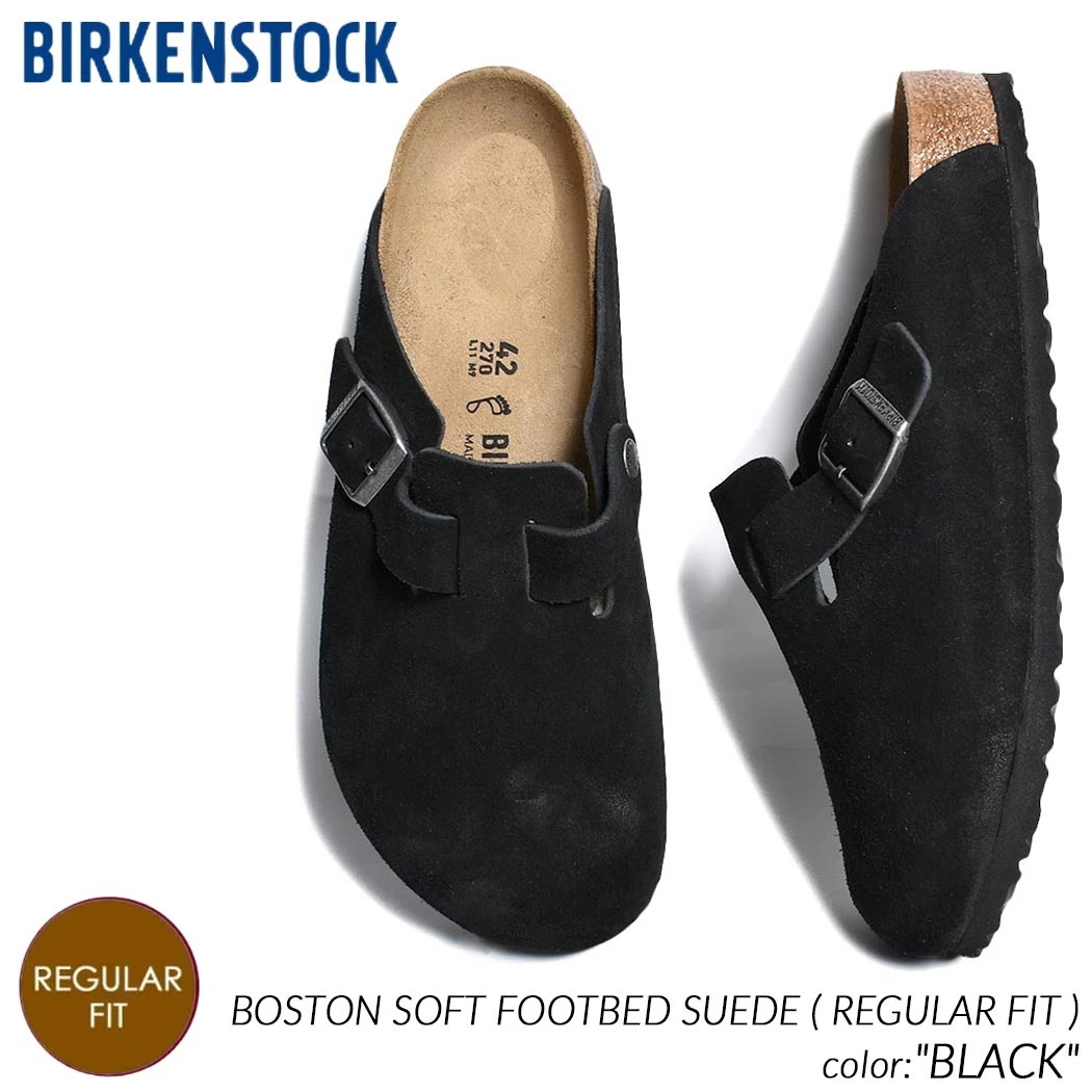 BIRKENSTOCK BOSTON SOFT FOOTBED SUEDE ( REGULAR FIT ) BLACK ビルケンシュトック ボストン スエ