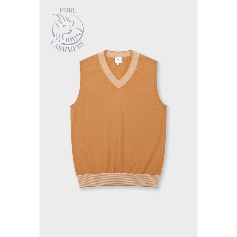 男性カシミア100％Vネック配色ベストYJ4WCD460