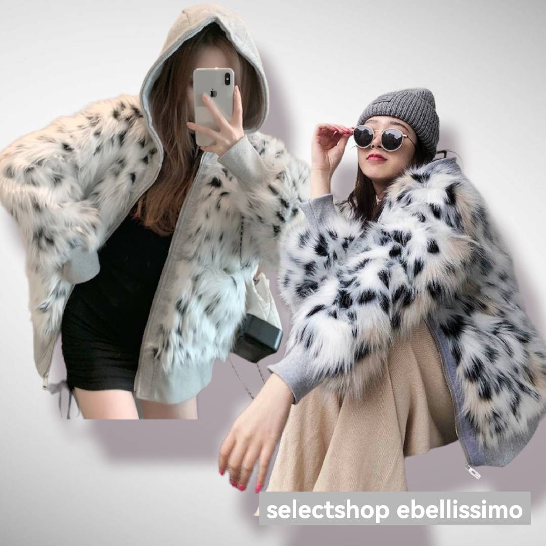 ヒョウ柄 フード付きファーコート レディース 秋 冬 ファーコート パーカー フーディー ジャケット