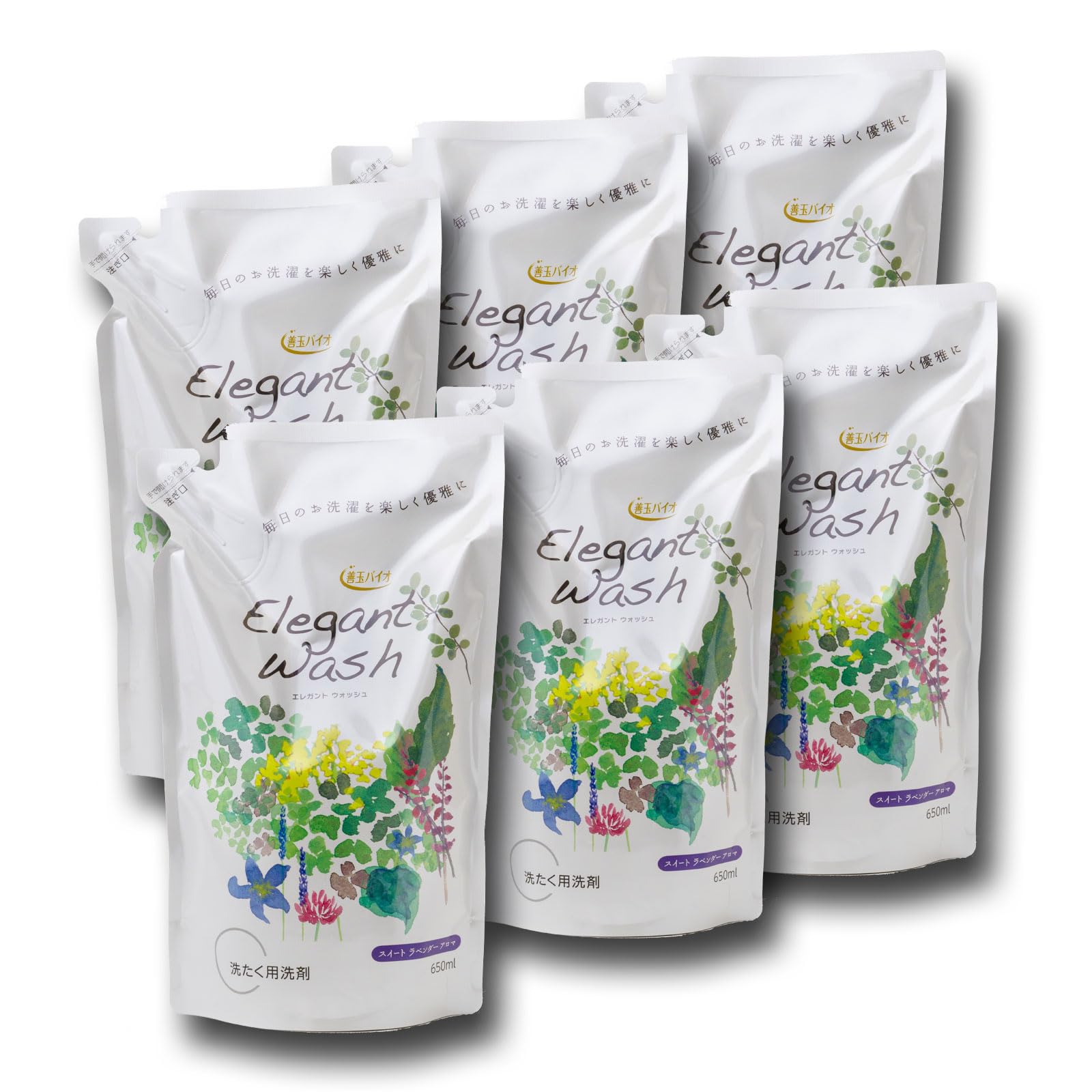 エコプラッツ 善玉バイオ エレガントウォッシュ 抗菌 柔軟成分配合 液体洗剤 オールインワン (パウチ×6袋)