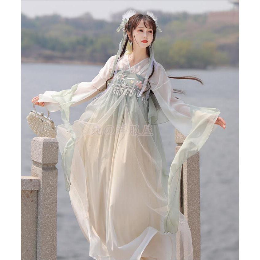 漢服 唐装 中華風コスプレ衣装 パール付 きらきらチャイナ服 ブラウス+スカート+ショール3点セット 中華服 中華ドレス 華流舞台ステージ衣装 中国古代宮廷風コス