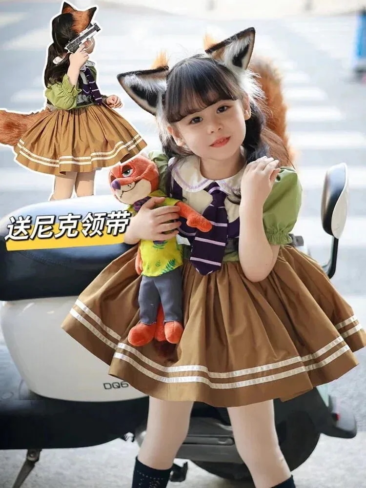 工ガ割-女の子 ロリータ プリンセス ドレス クレイジー ジュディ フォックス ニック 子供 春 夏 ディズニー ズートピア コスチューム コスプレ コスプレ53