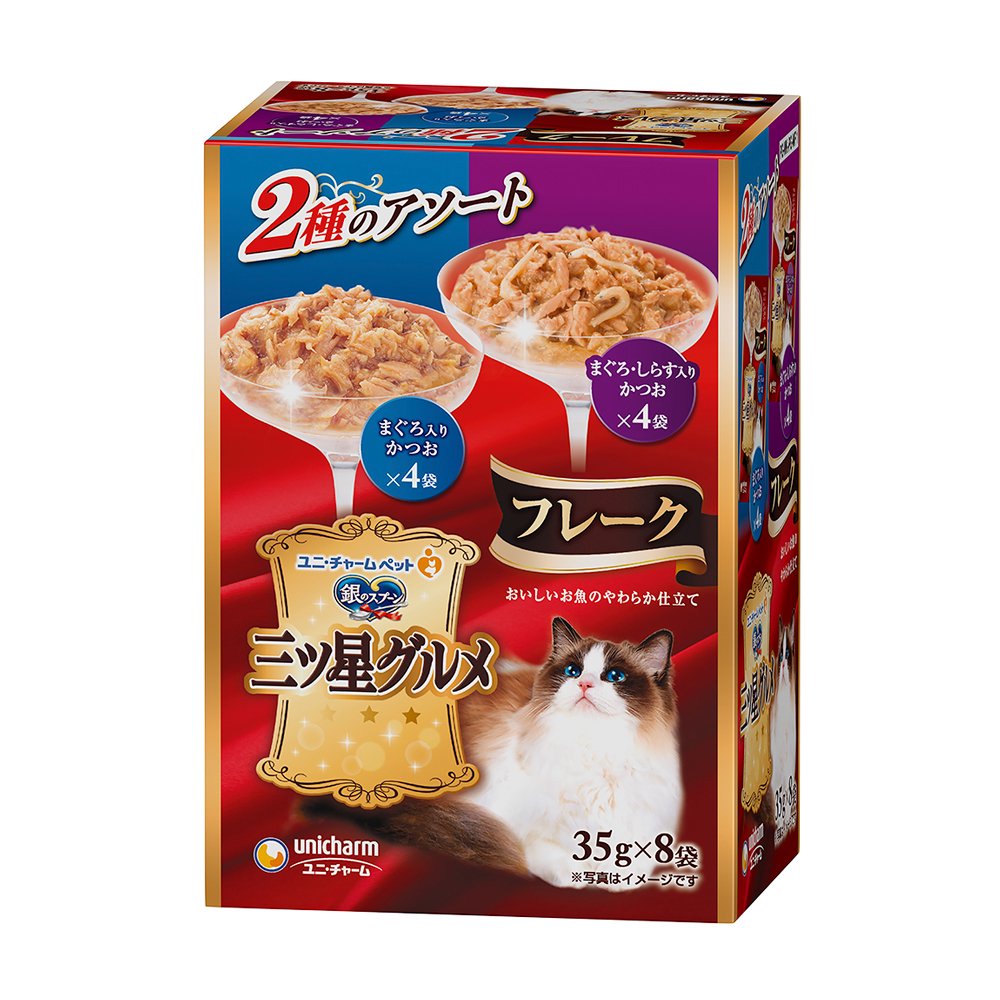 キャットフード　三ツ星グルメ　パウチ　フレーク　まぐろ入りかつお＆まぐろ・しらす入りかつお　３５ｇX８袋X２０　ＣＲＣ35―20―55―40―00