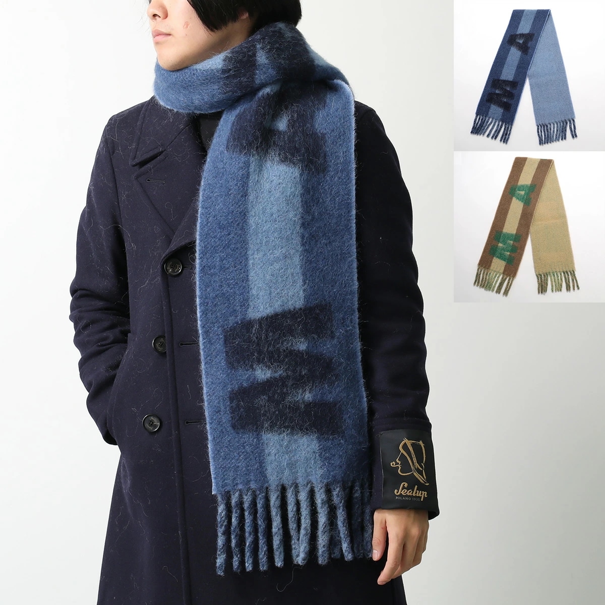 MARNI マルニ マフラー SCZC0066Y0 UAW033 メンズ ロゴ ストライプ フリンジ 大判 ストール ウール モヘア アルパカ カラー2色