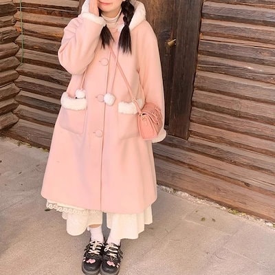 ガーリーピンク 韓国風デザイン コート Mサイズ Qoo10] ピンクかわいいコート 新作 コート 韓国