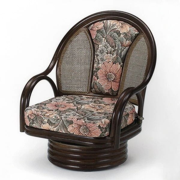 ラウンドチェア ラタン 座椅子 クッション付 ミドルタイプ 籐家具 座面高26cm 椅子 イス アジアン