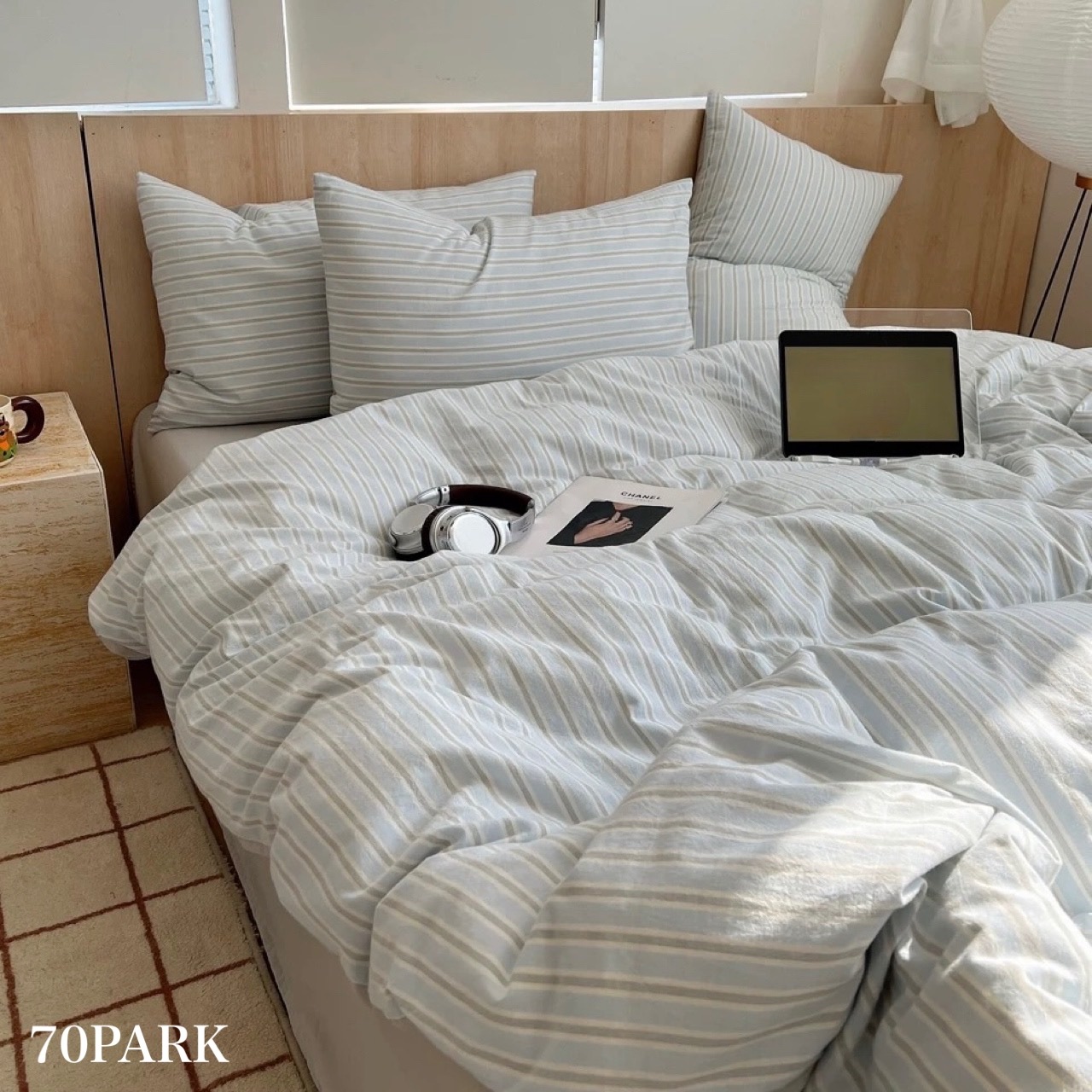 グレー マルチストライプ コットン 布団カバーセット 全2色 ベッドカバー 2サイズ ベッドシーツ セット ベッドリネン おしゃれ 韓国インテリア 韓国雑貨 韓国っぽ インテリア雑貨 70PARK