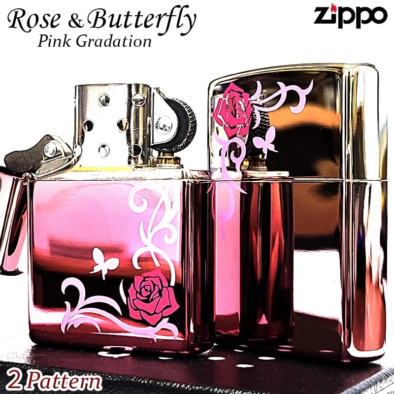 ZIPPO ライター ローズ＆バタフライ ジッポ ピンクグラデーション 2パターン レディース 薔薇 蝶 可愛い おしゃれ バラ ギフト プレゼント 5,292円
