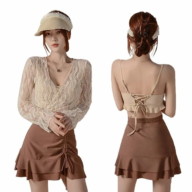 体型カバー レディース 水着 タンキニ オトナ女子 ママ水着 20代 30代 40代 韓国 水着 Vネック みずぎ 海 ビーチ リゾート ミセス 露出控えめ 太もも お腹 カバーアップ