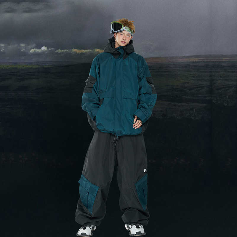 スノーボードウェア 2024 2025 上下セット レディース メンズ 防水20000 ジャケット アウター パンツ 緑 配色 セットアップ 3Lスノボー スキーウェア スノボウェア 韓国風