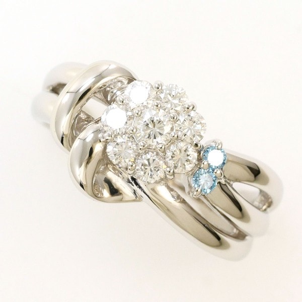 PT900 プラチナ リング 14号 ダイヤ ブルーダイヤ 計0.54 カード鑑別書 中古 81,400円