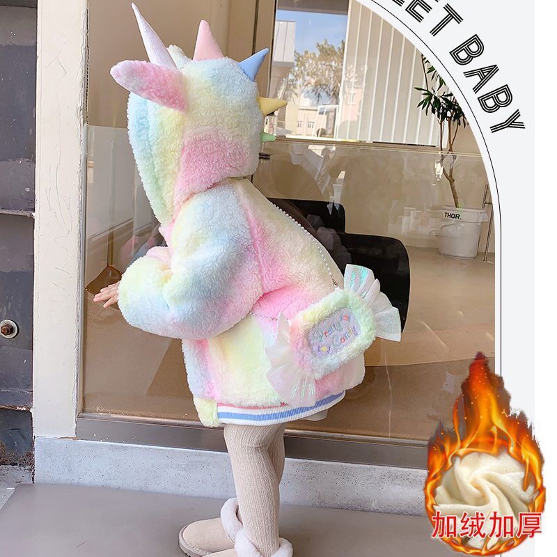 女児ジャケット 2024年外国風冬服子供ラムフリーストップ女の子厚手暖かいウールセーター