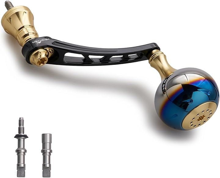 65-70mm可変 リール ハンドル 38mm ノブ搭載 シマノ Shimano ダイワ Daiwa 通用 スピニングリール Aurora Series (ブラック＆ゴールド)