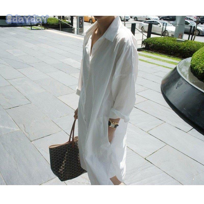 シャツワンピース レディース ロング丈 長袖 春夏 ロングワンピース 体型カバー ライトアウター 体型カバー とろみ 無地 白 ホワイト カジュアル