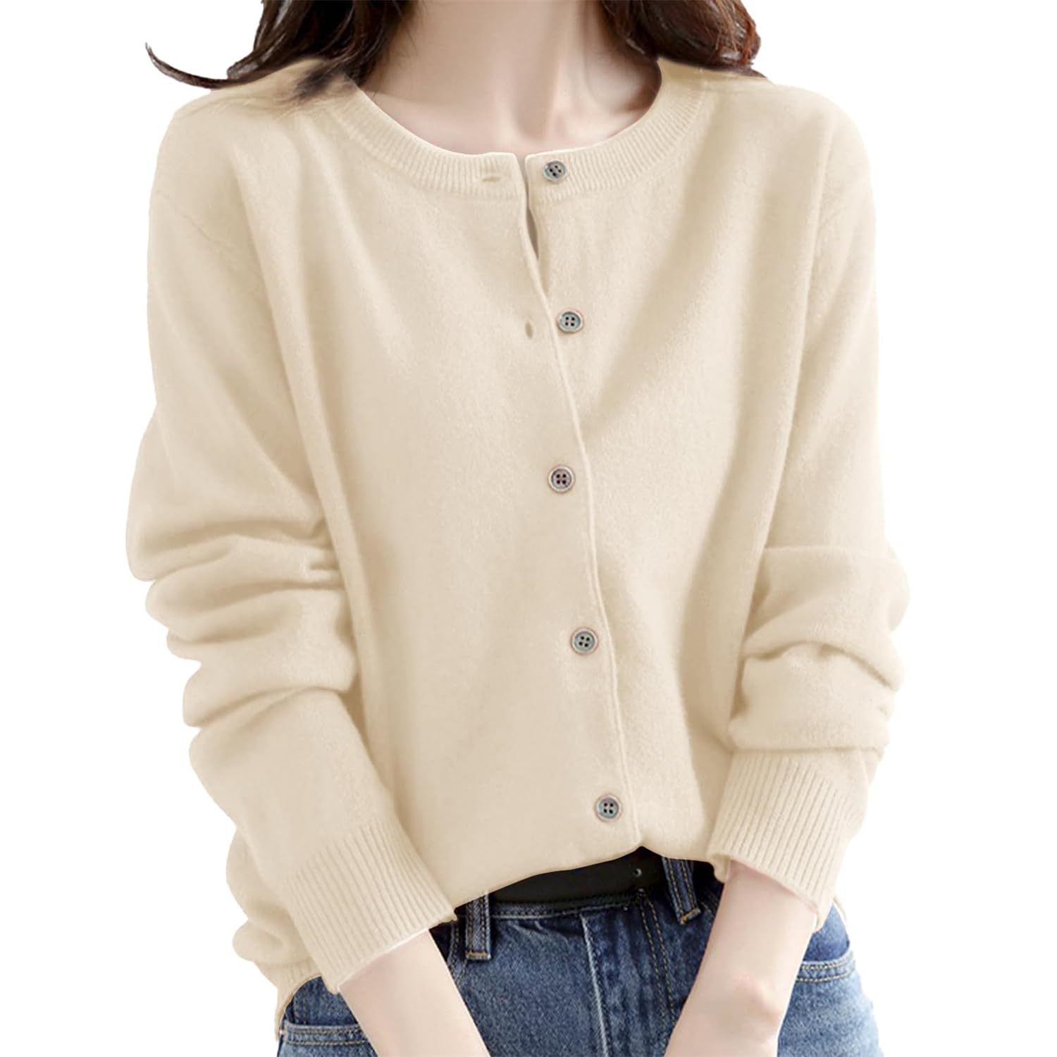 レディース ウール セーター カーディガン カーディガン シンプル 可愛い 無地 ニット 春 秋 冬丸首 トップス 長袖 SXXL