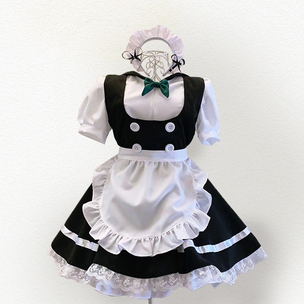 海軍風 ベストメイド服4点セット セーラー襟 萌え萌え 白エプロン