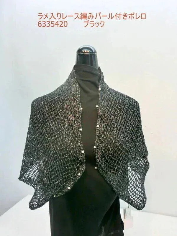 ストール ファッション小物 レディースファッション ラメ入り レース編み パール付き ボレロ 麻綿糸