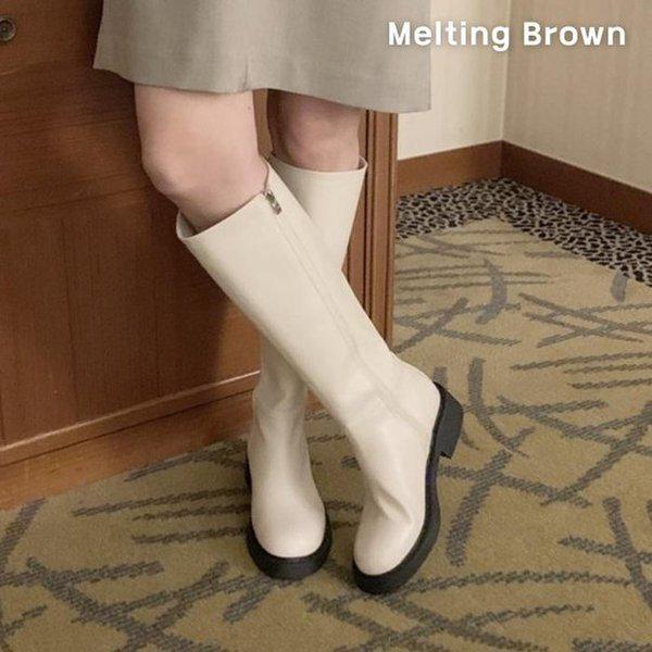 女性シンプルベーシックフィットジップアップロングブーツ2カラー