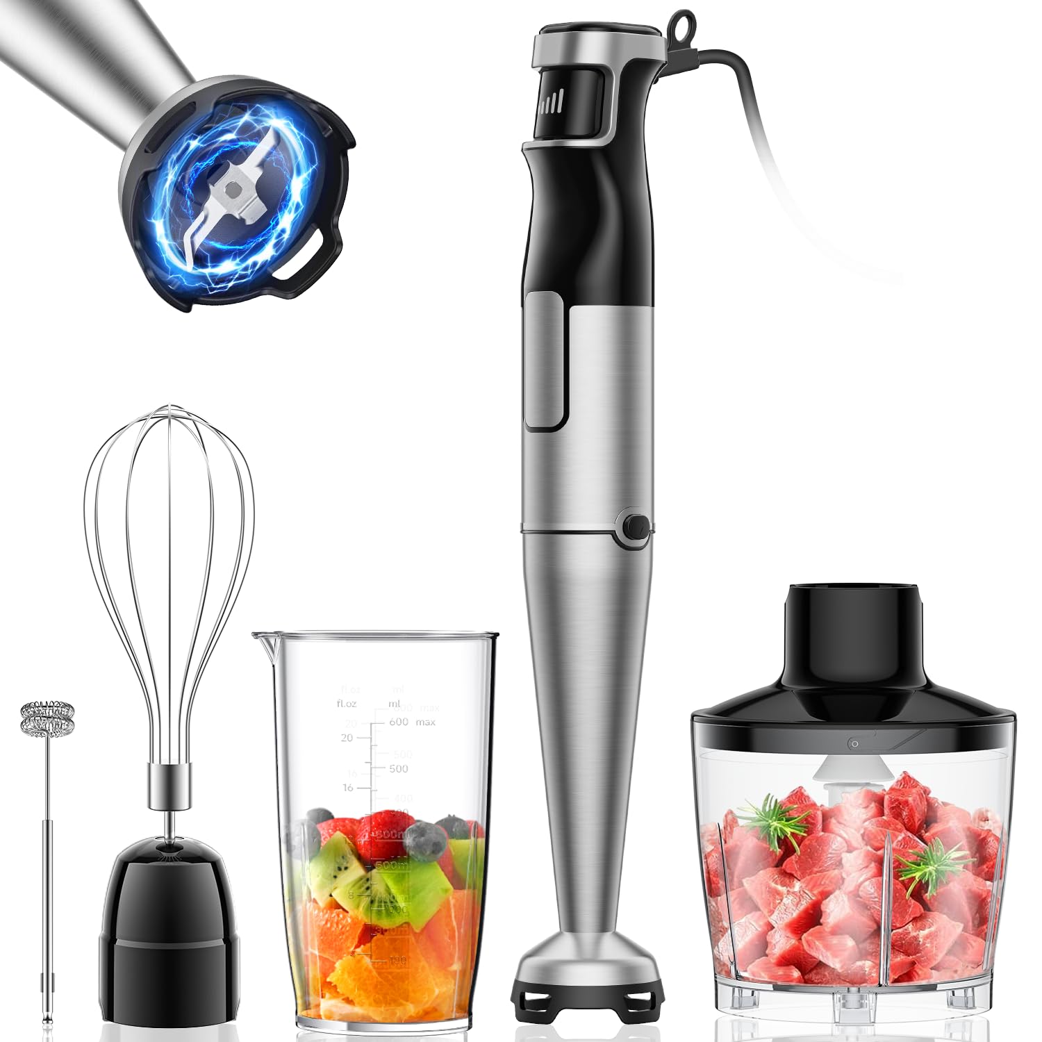 Amouhom ブレンダー ハンドブレンダー 無段階変速 1台7役 1100W 鍋キズ防止 氷も砕ける 軽量 離乳食 ハンドミキサー フードプロセッサー チョッパー ホイッパー 調理器具 ミキサー 人