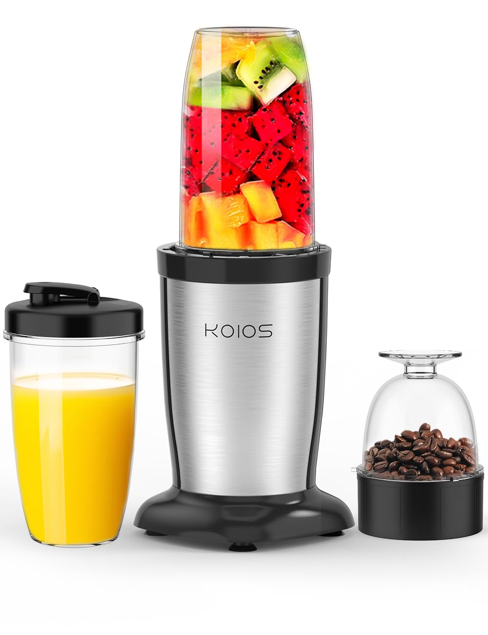 KOIOS ミキサー ジューサー ダブルボトル 500ml大容量 コーヒーミル ６枚刃 ハイパワー400W スムージー 25000r/min高速回転 果物/野菜/離乳食/ミルクセーキ 氷も砕ける 一台