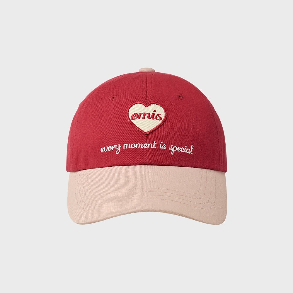 ミスハートワッペントーンオントーンボールキャップ-レッド