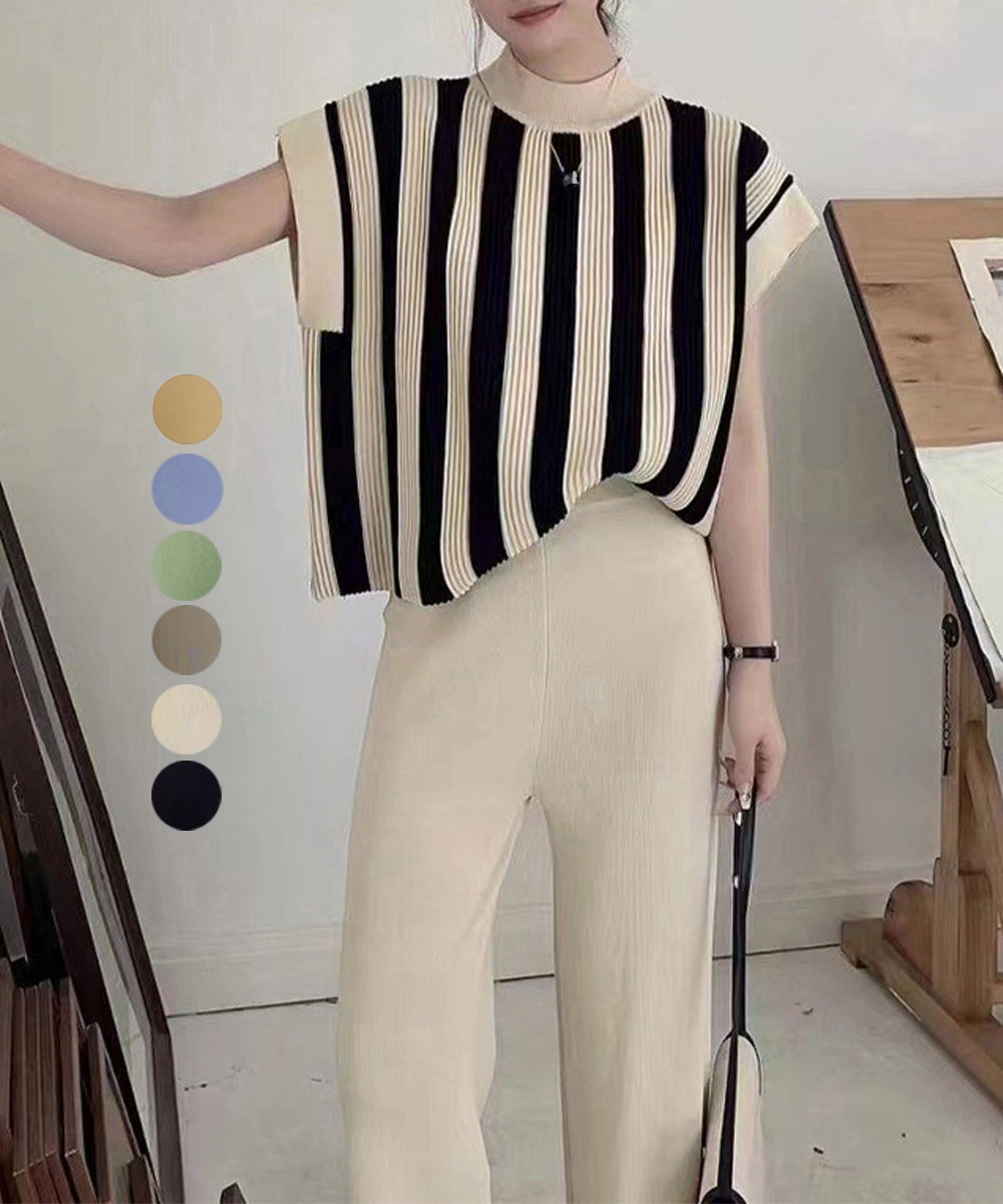 国内即納 サマーニットセットアップ 韓国 春夏秋服 90JINLONG-003
