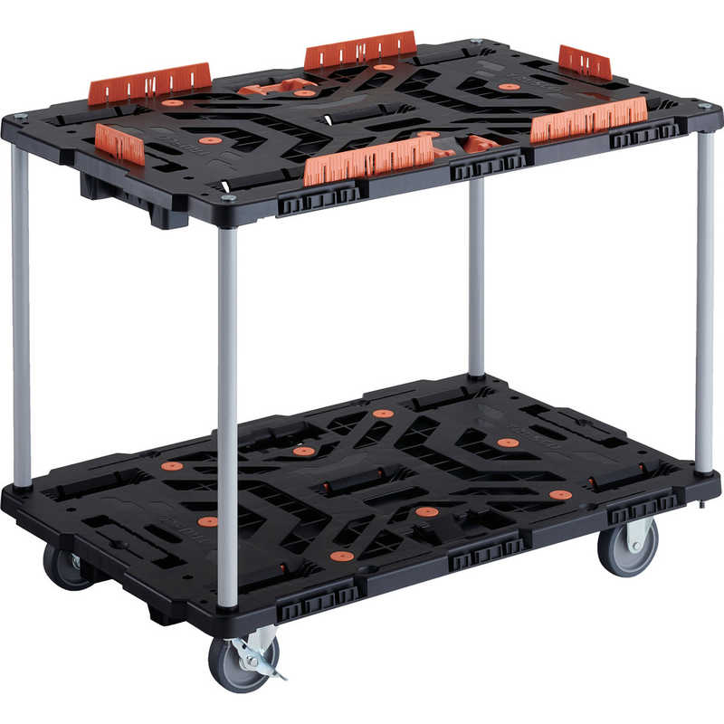 トラスコ中山　TRUSCO連結式樹脂製2段台車ビートル900X600自在3輪内2輪ストッパー付柵とめたろう付ハンドルなし 　BT920KJ3S2E100T