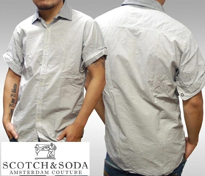 セール スコッチ&ソーダ 400種類の品揃え SCOTCH&SODA スコッチアンドソーダ メンズ 半袖 ボーダー シャツ ブラック ホワイト サファリ ボタンシャツ インポート カジュアル
