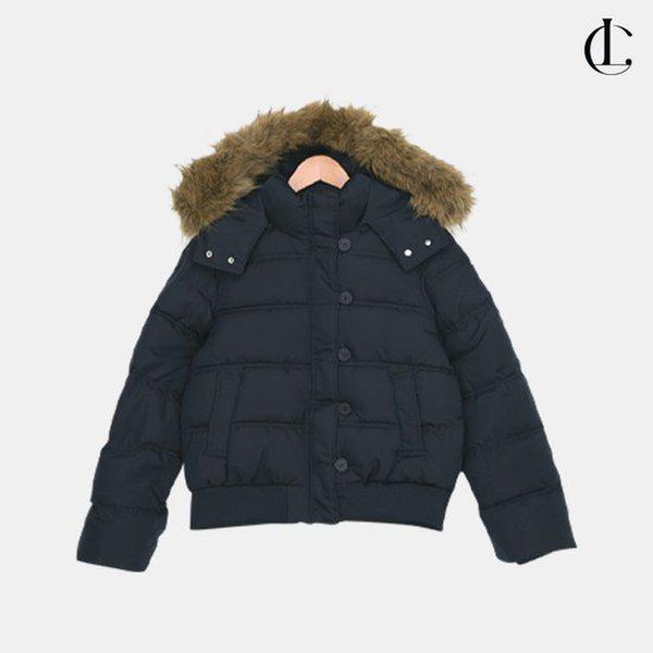 女性冬スリムフィットクロップボタンフード付きファーラクーンパディングLMAG002