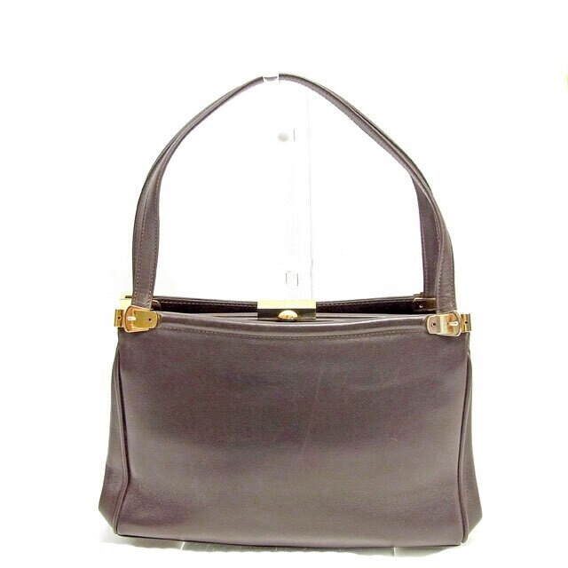 ハンドバッグ バッグ ダークブラウン ゴールド 中古
