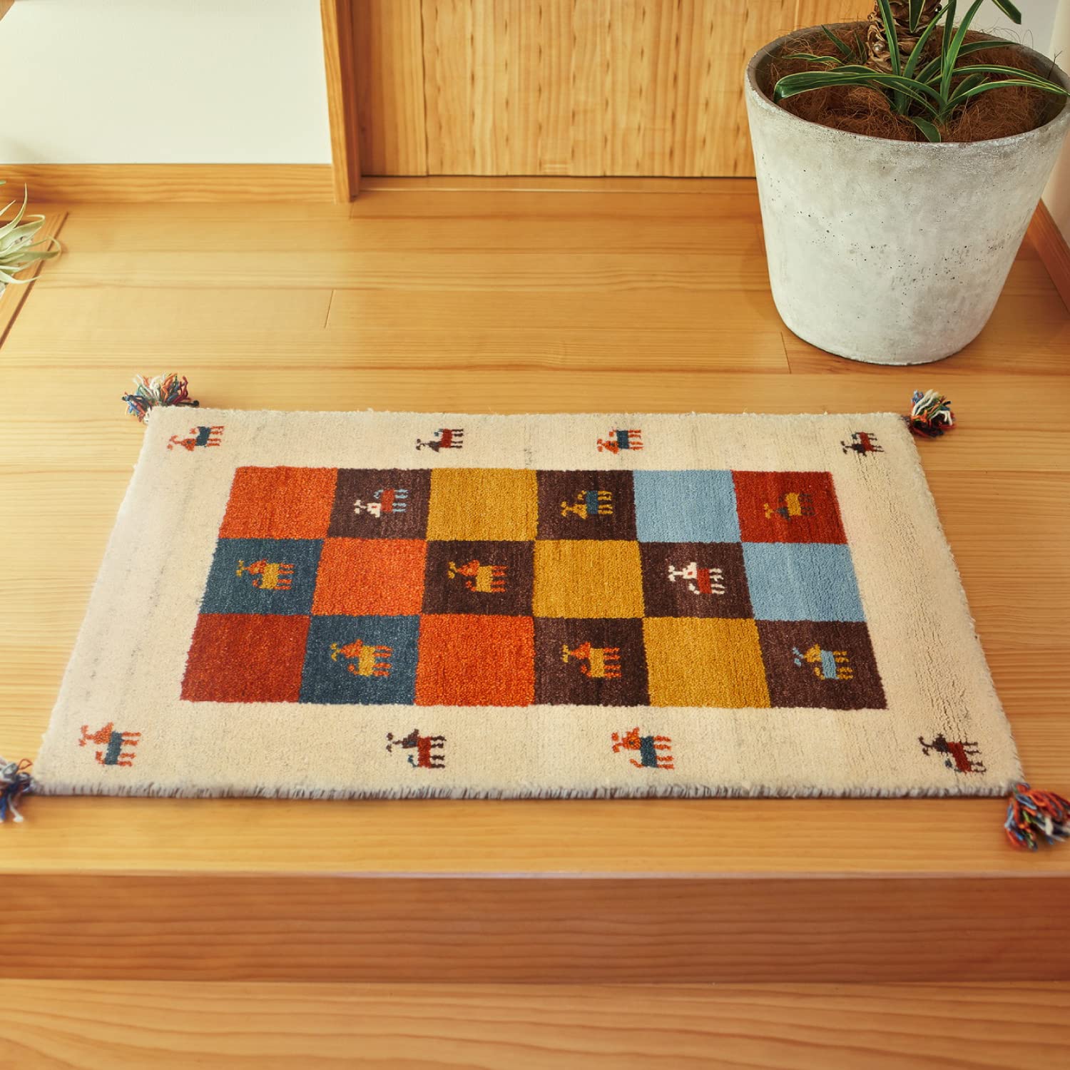 萩原 ギャッベ 玄関マット 屋内 約45X75cm 「GABBEH D3」 羊毛 手織り 厚手 270015210